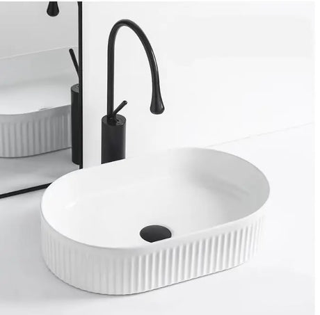 Cora 58 Counter-Top Fluted Oval Basin - Gloss White mercioaustralia