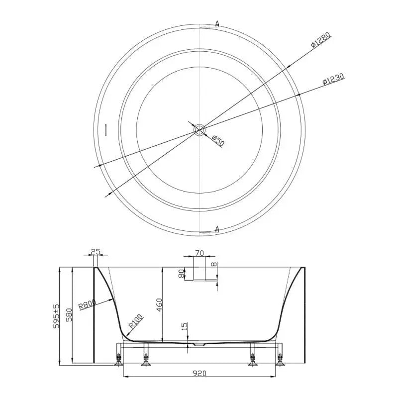 Round Freestanding Bath 1280X1280X595MM Poseidonbk