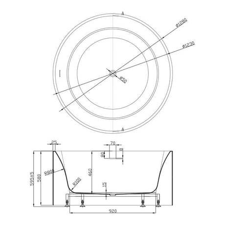 Round Freestanding Bath 1280X1280X595MM Poseidonbk