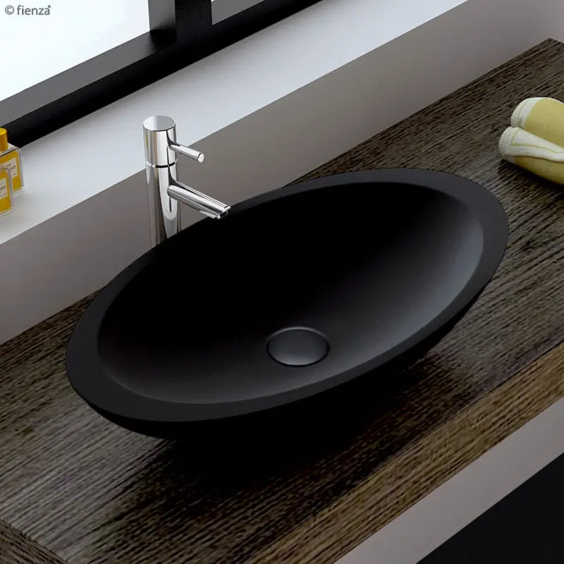 Bahama Solid Surface Above Counter Basin, Matte Black fienza