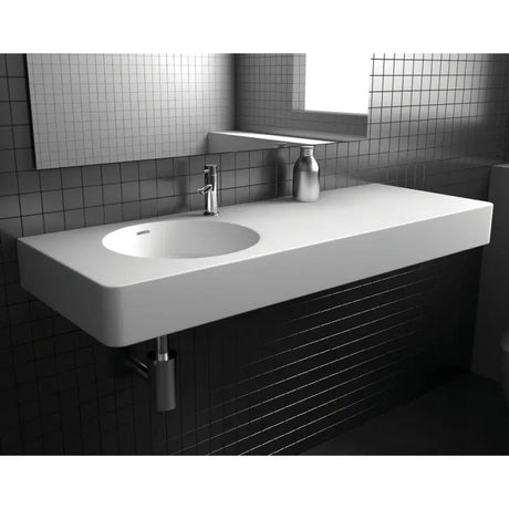 Encanto 1200 Solid Surface Wall Basin, Left-Hand Bowl, 1 Tap Hole fienza