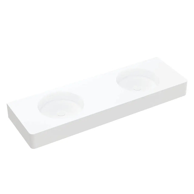 Encanto 1400 Solid Surface Wall Basin, Double Bowl, No Tap Hole fienza