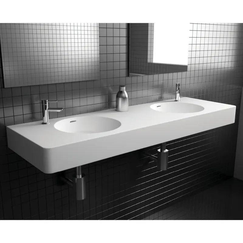 Encanto 1400 Solid Surface Wall Basin, Double Bowl, 2 Tap Holes fienza
