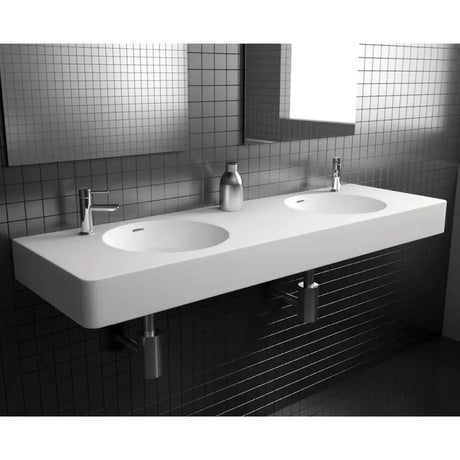 Encanto 1400 Solid Surface Wall Basin, Double Bowl, 2 Tap Holes fienza