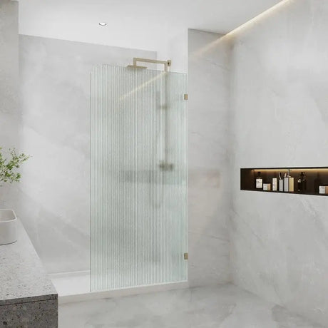 Curved Edge Frameless Fluted Fixed Panel Shower Screen | Right Side Brackets ozcovey