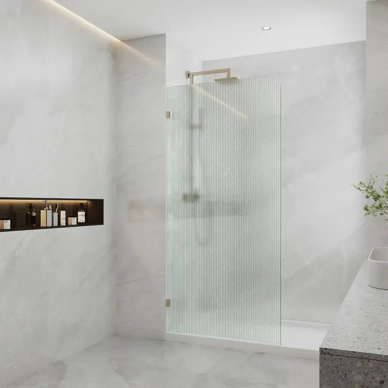 Curved Edge Frameless Fluted Fixed Panel Shower Screen | Left Side Brackets ozcovey
