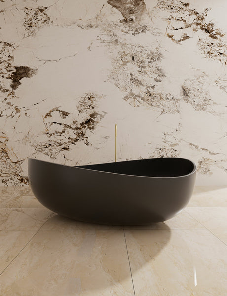 Waverly Matte Black Solid Surface Stone Free Standing Bath 1800mm*1100mm*620mm Poseidonbk