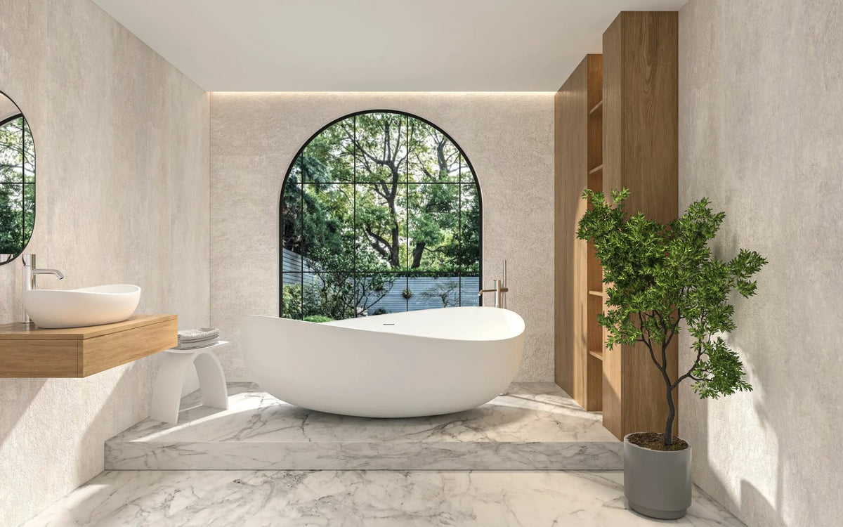 Waverly Matte White Solid Surface Stone Free Standing Bath 1800mm*1100mm*620mm Poseidonbk