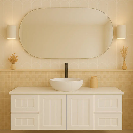 ACACIA SHAKER Matte White PVC Wall Hung Vanity 1200 (Single Bowl) Poseidon