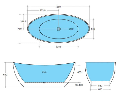 Evie Gloss White Free Standing Bathtub 1660*780*690mm Poseidonbk