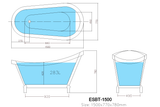 Espada Claw Foot Bathtub 1500*770*780mm Poseidonbk