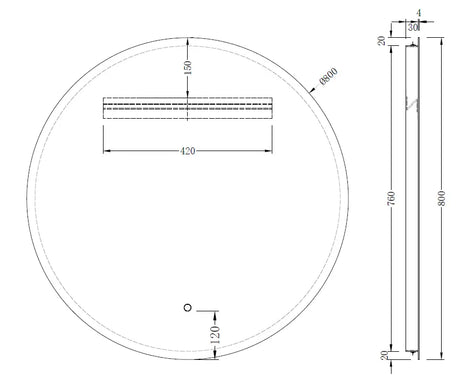 Evelyn Round Frameless LED Mirror | 800 x 800 mm Bagno D'Oro