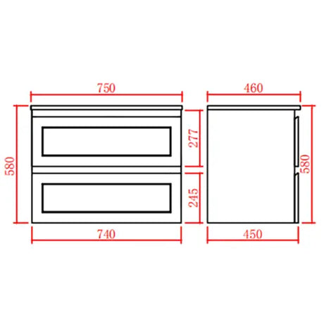 Fremantle PVC Wall Hung Cabinet Vanity 750mm (Matte Grey) Poseidon