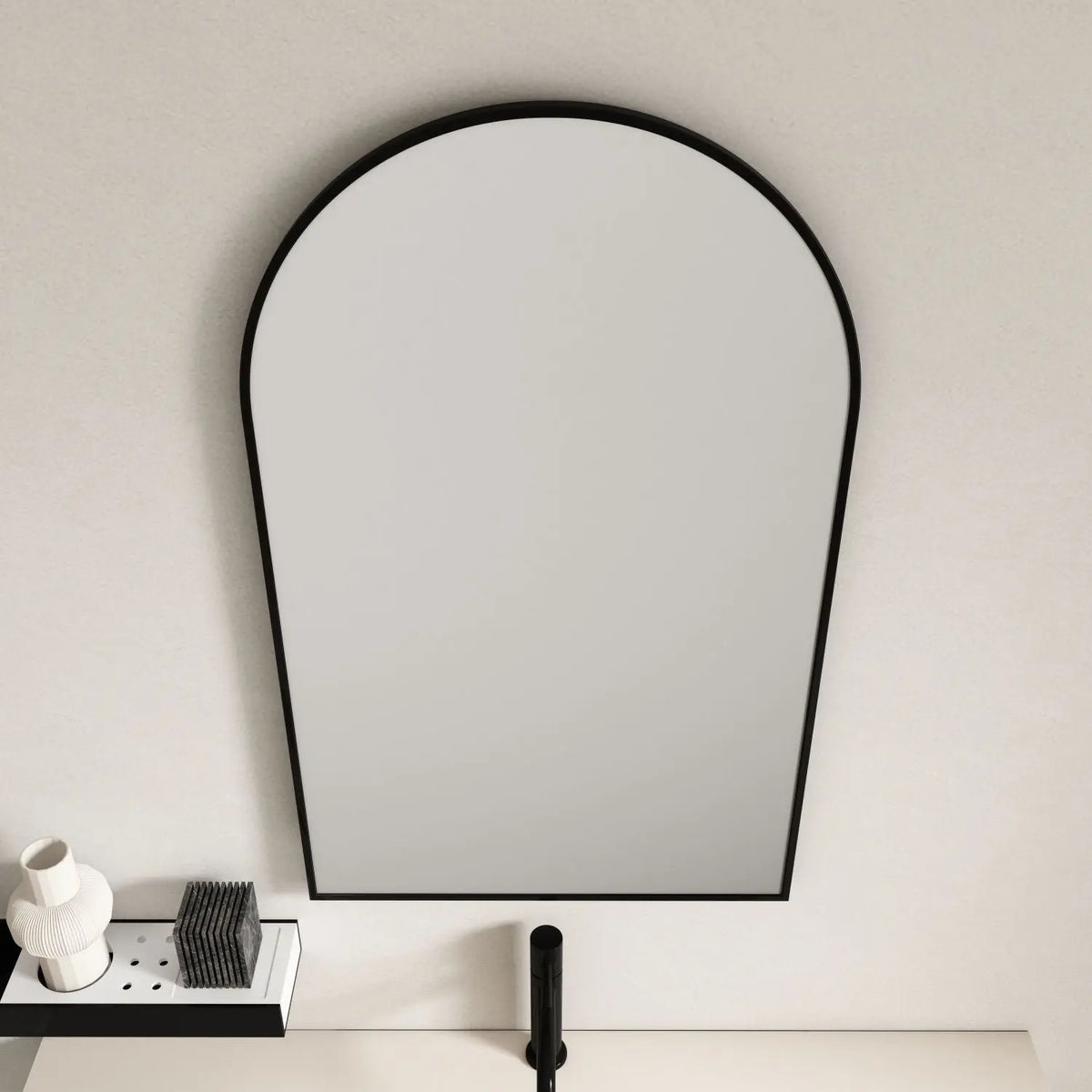 Aluminum Framed 600mm Arch Mirror – Matt Black mercioaustralia