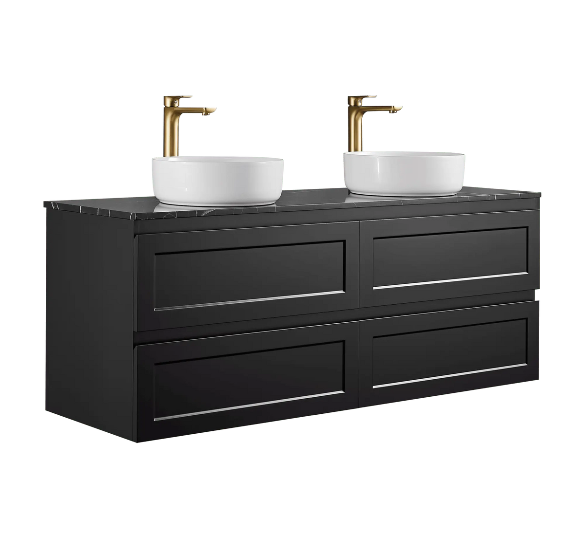 Fremantle PVC Wall Hung Cabinet Vanity 1500mm (Matte Black) (Single/Double Bowl) Poseidon
