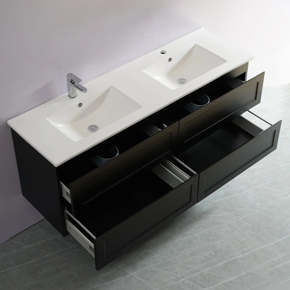 Fremantle PVC Wall Hung Cabinet Vanity 1500mm (Matte Black) (Single/Double Bowl) Poseidon