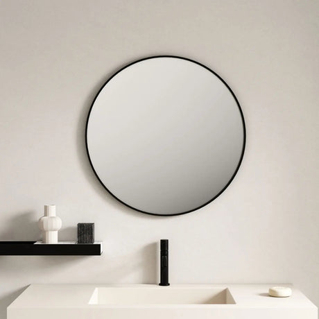 Aluminum Framed 900mm Round Mirror - Matt Black mercioaustralia