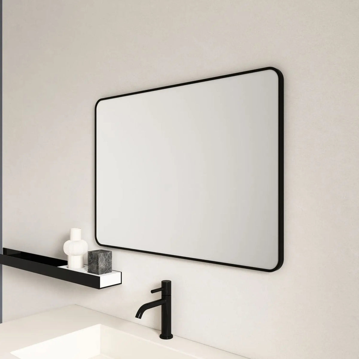 Aluminum Framed 600mm Rectangular Mirror -Matt Black mercioaustralia