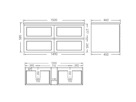 Fremantle PVC Wall Hung Cabinet Vanity 1500mm (Matte Black) (Single/Double Bowl) Poseidon