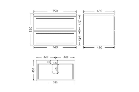 Fremantle PVC Wall Hung Cabinet Vanity 750mm (Matte Black) Poseidon