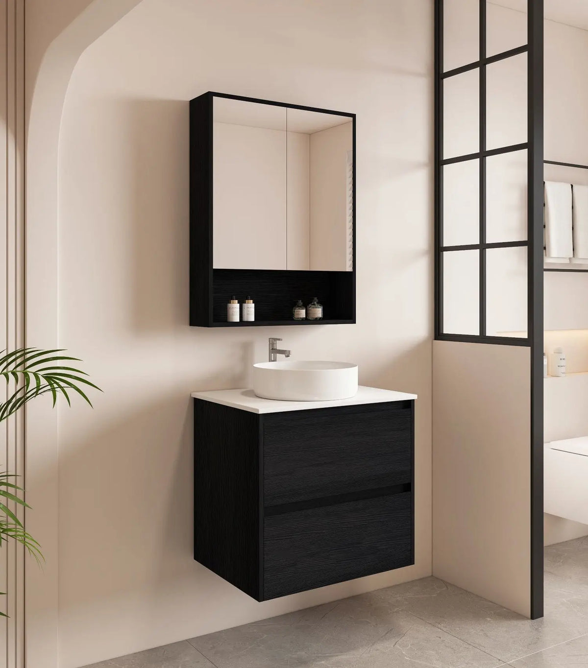 HERA 600mm Wall-Hung Vanity - Black Oak mercioaustralia
