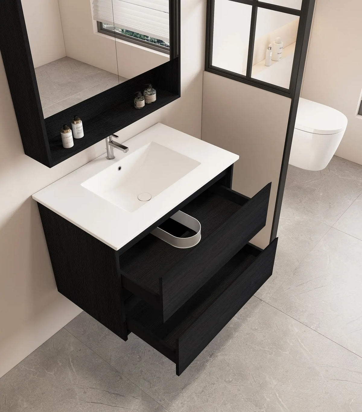 HERA 750mm Wall-Hung Vanity - Black Oak mercioaustralia