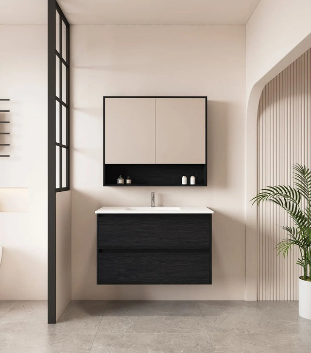 HERA 900mm Wall-Hung Vanity - Black Oak mercioaustralia