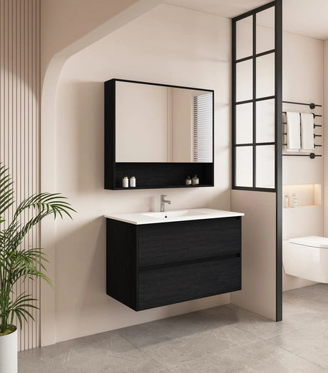 HERA 900mm Wall-Hung Vanity - Black Oak mercioaustralia