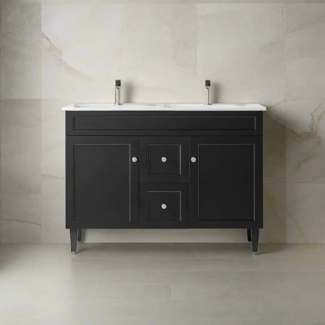 Harrington Floor PVC Cabinet Vanity 1200mm (Matte Black) (Double Bowl) Poseidon