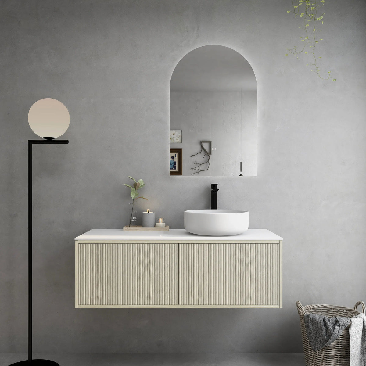 Bellevue PVC Slim Wall Hung Vanity 1200mm (Single/ Double Bowl) (Coastal Oak) Poseidon