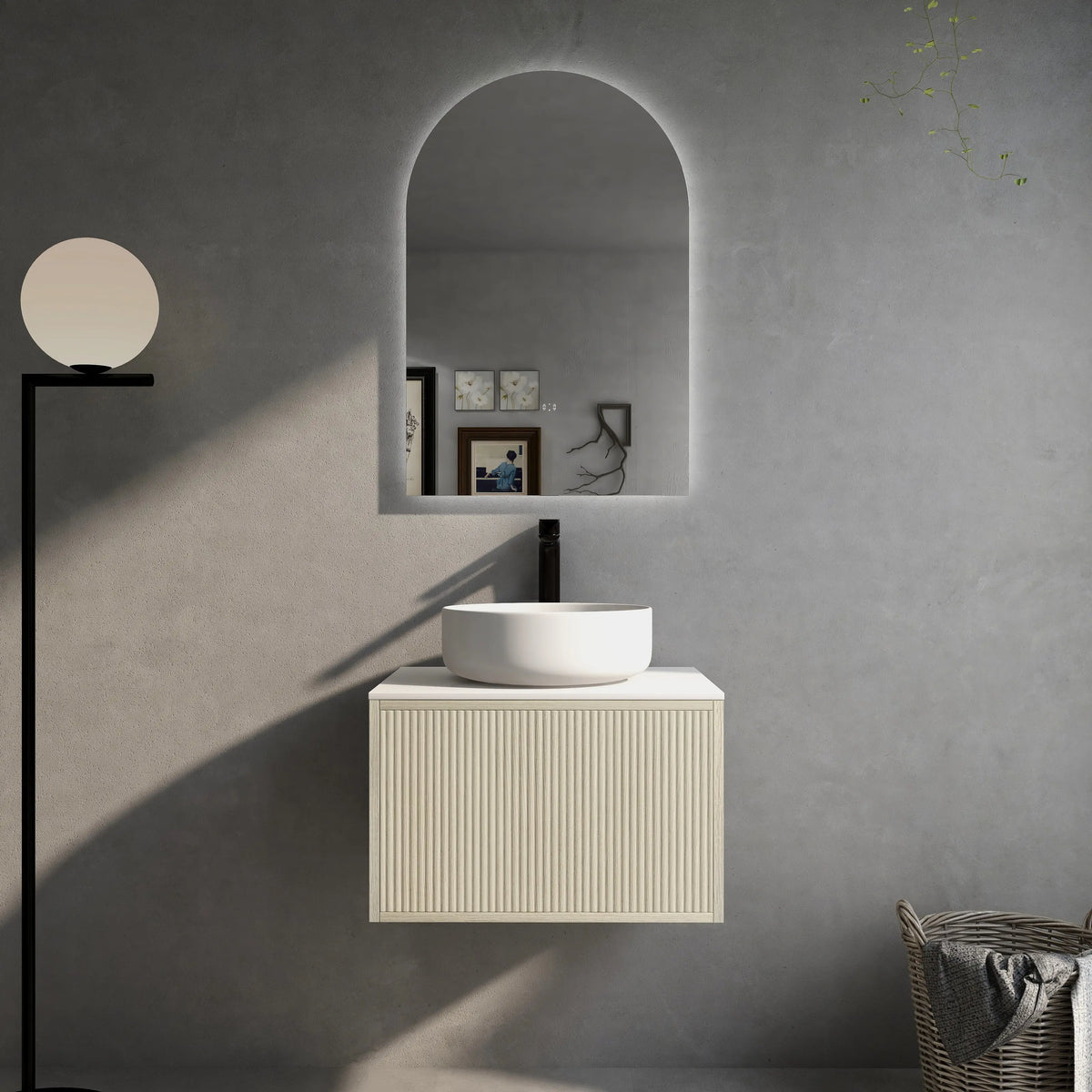 Bellevue PVC Wall Hung Vanity 600 (Coastal Oak)-Clearance Poseidon