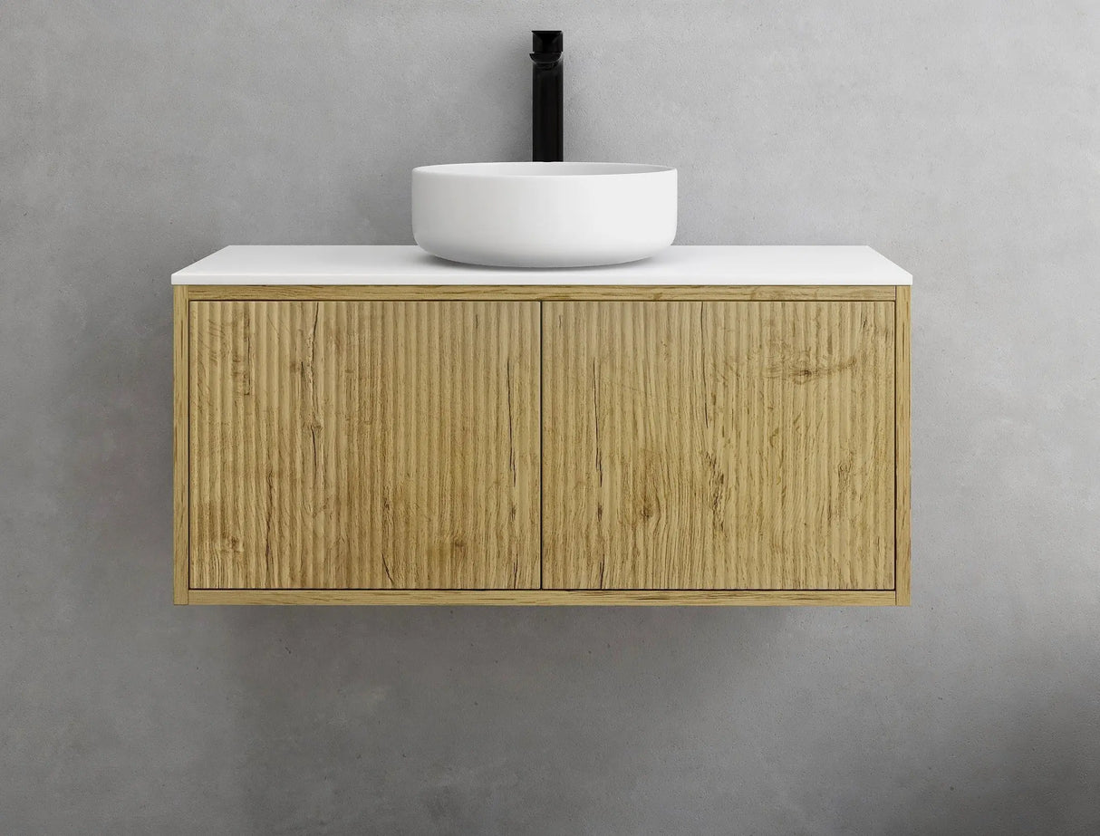 Bellevue Slim PVC Wall Hung Vanity 900 (Prime Oak) Poseidon