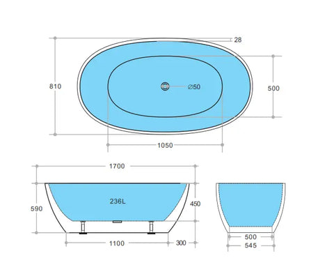 Stella Matte White Free Standing Bathtub 1700*810*590mm Poseidonbk