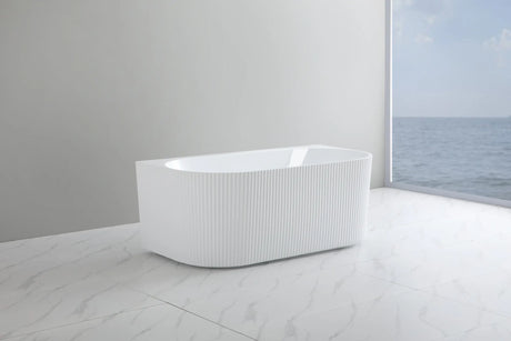 Bari Matt White Groove Fluted Back-to-Wall Bathtub 1500*750*580mm Poseidonbk