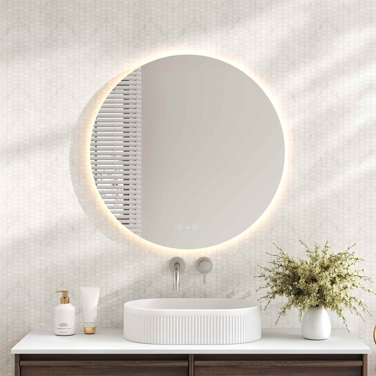 Luna LED Round Mirror 600mm - with Adjustable LED Lighting mercioaustralia