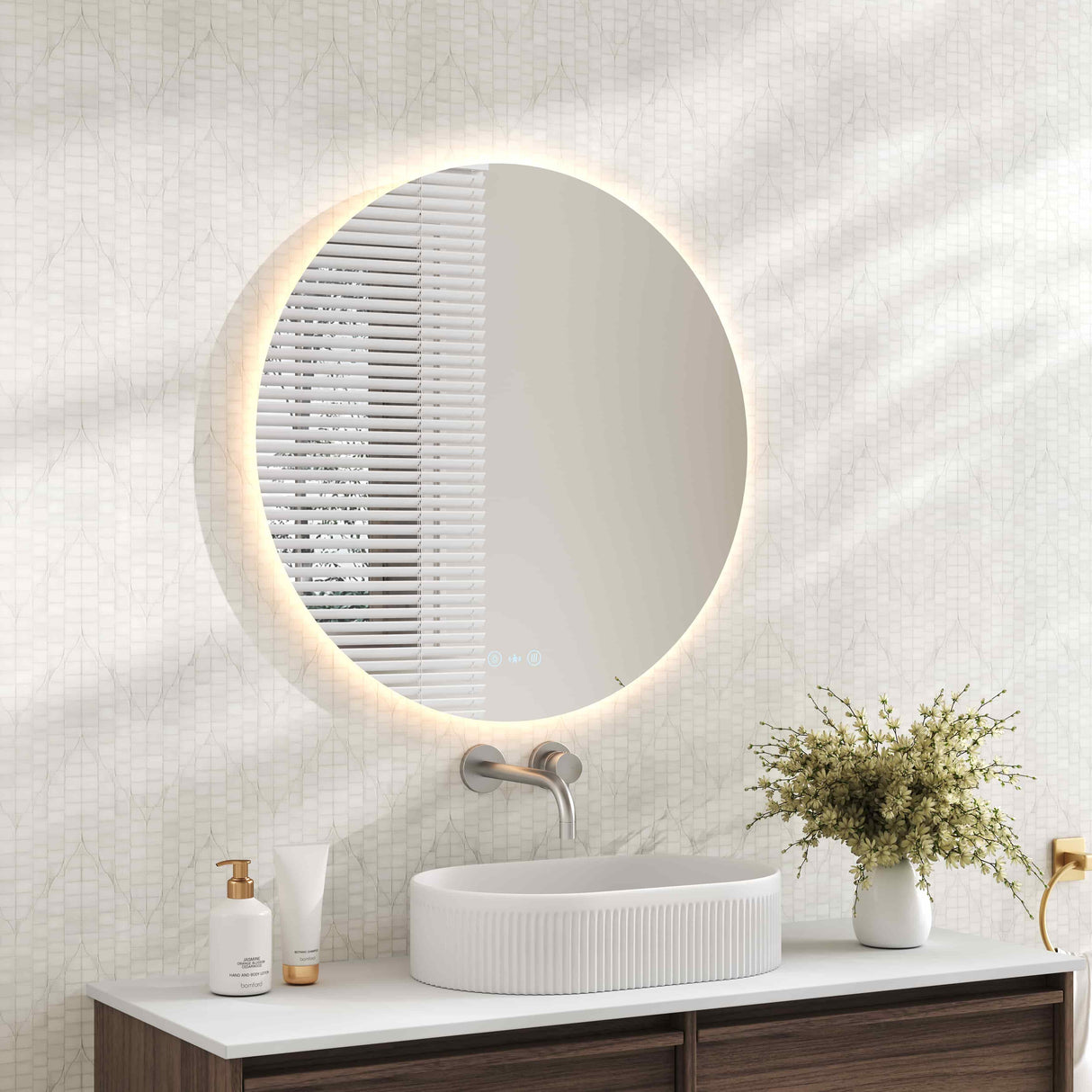 Luna LED Round Mirror 900mm - with Adjustable LED Lighting mercioaustralia
