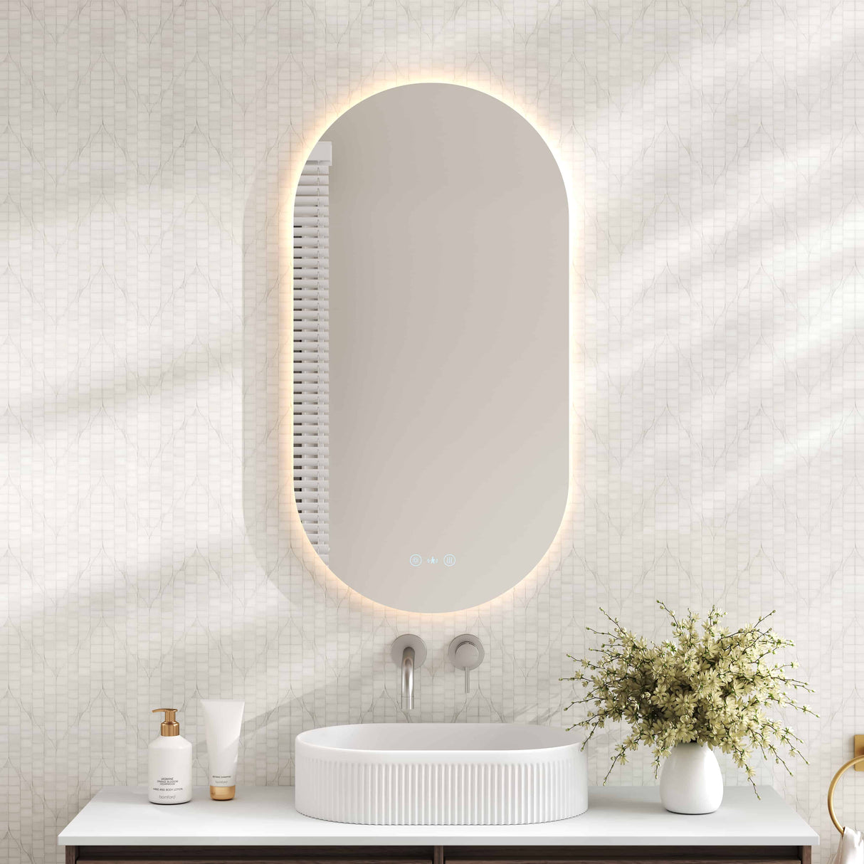 Luna LED Oval Mirror 500 x 900mm - with Adjustable LED Lighting mercioaustralia