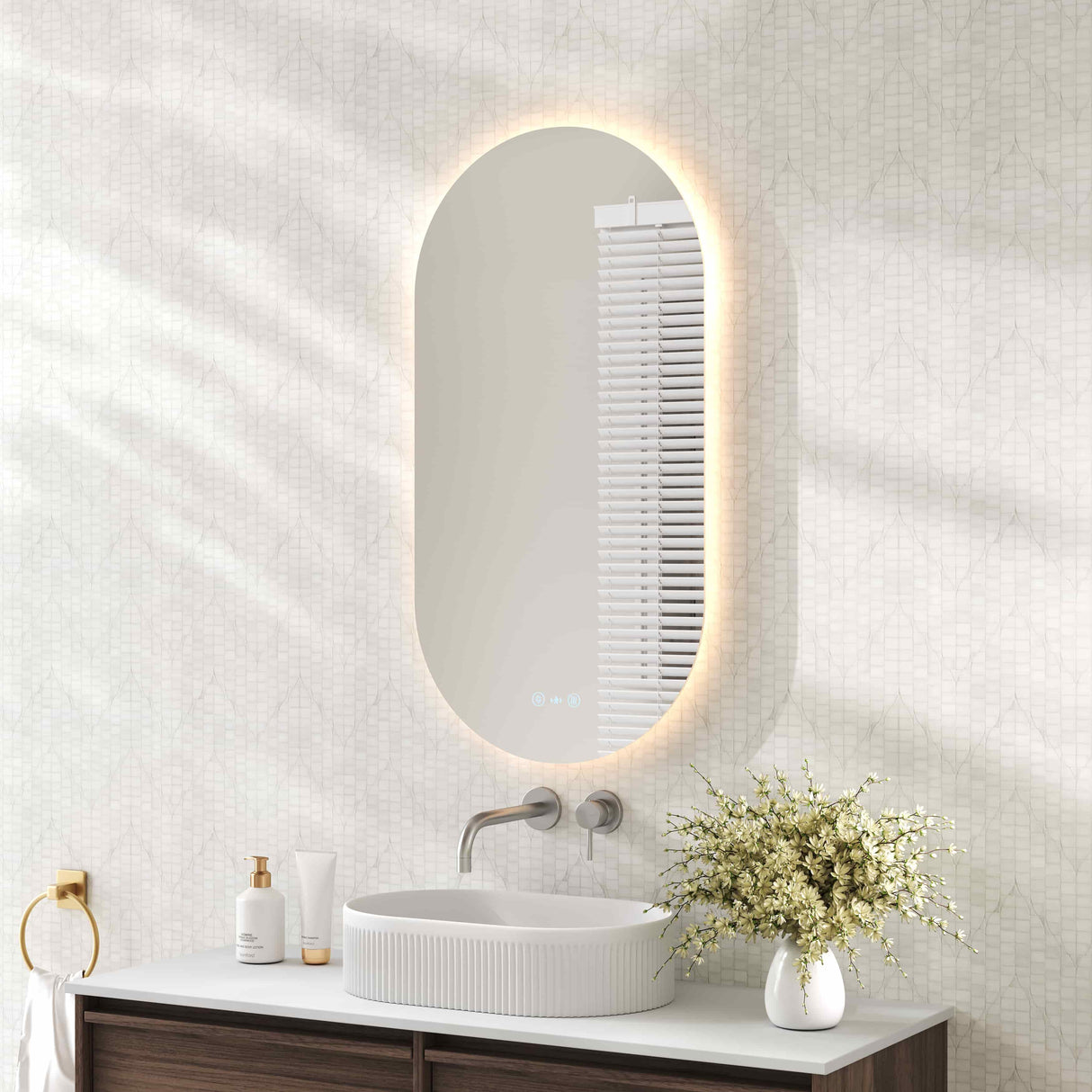 Luna LED Oval Mirror 500 x 900mm - with Adjustable LED Lighting mercioaustralia