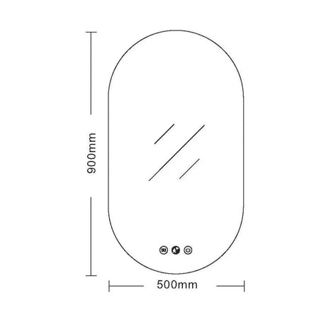 Luna LED Oval Mirror 500 x 900mm - with Adjustable LED Lighting mercioaustralia