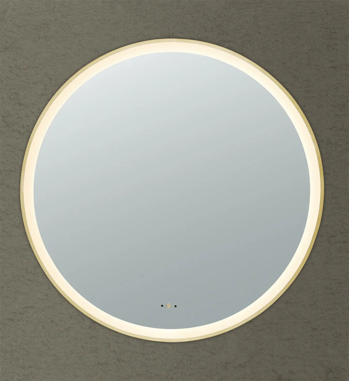Luna Brushed Gold Round Touchless 600 X 600 Framed LED Mirror - Three Light Temperatures Poseidonbk