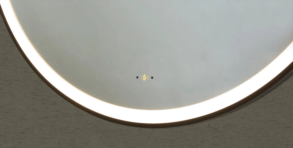 Luna Matte Black Round Touchless 600 X 600 Framed LED Mirror - Three Light Temperatures Poseidonbk