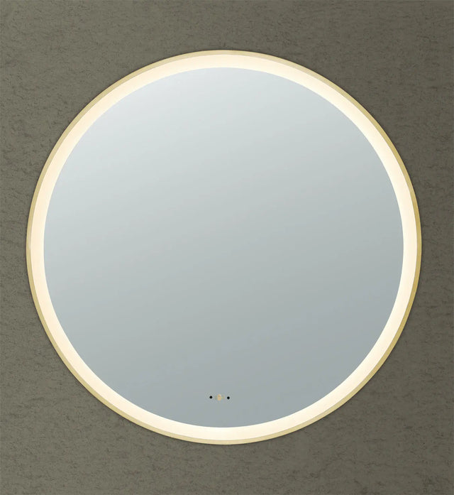 Luna Brushed Gold Round Touchless 900 X 900 Framed LED Mirror - Three Light Temperatures Poseidonbk