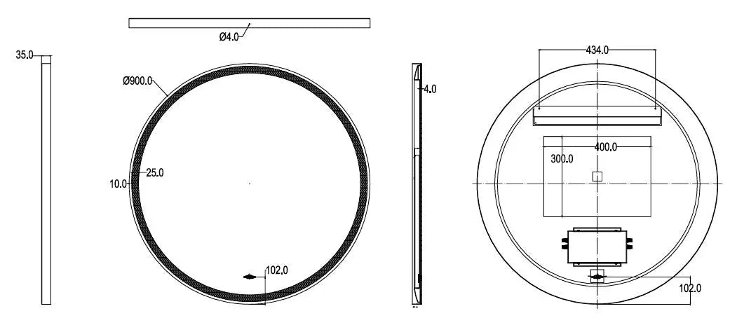Luna Gun Metal Round Touchless 900 X 900 Framed LED Mirror - Three Light Temperatures Poseidonbk