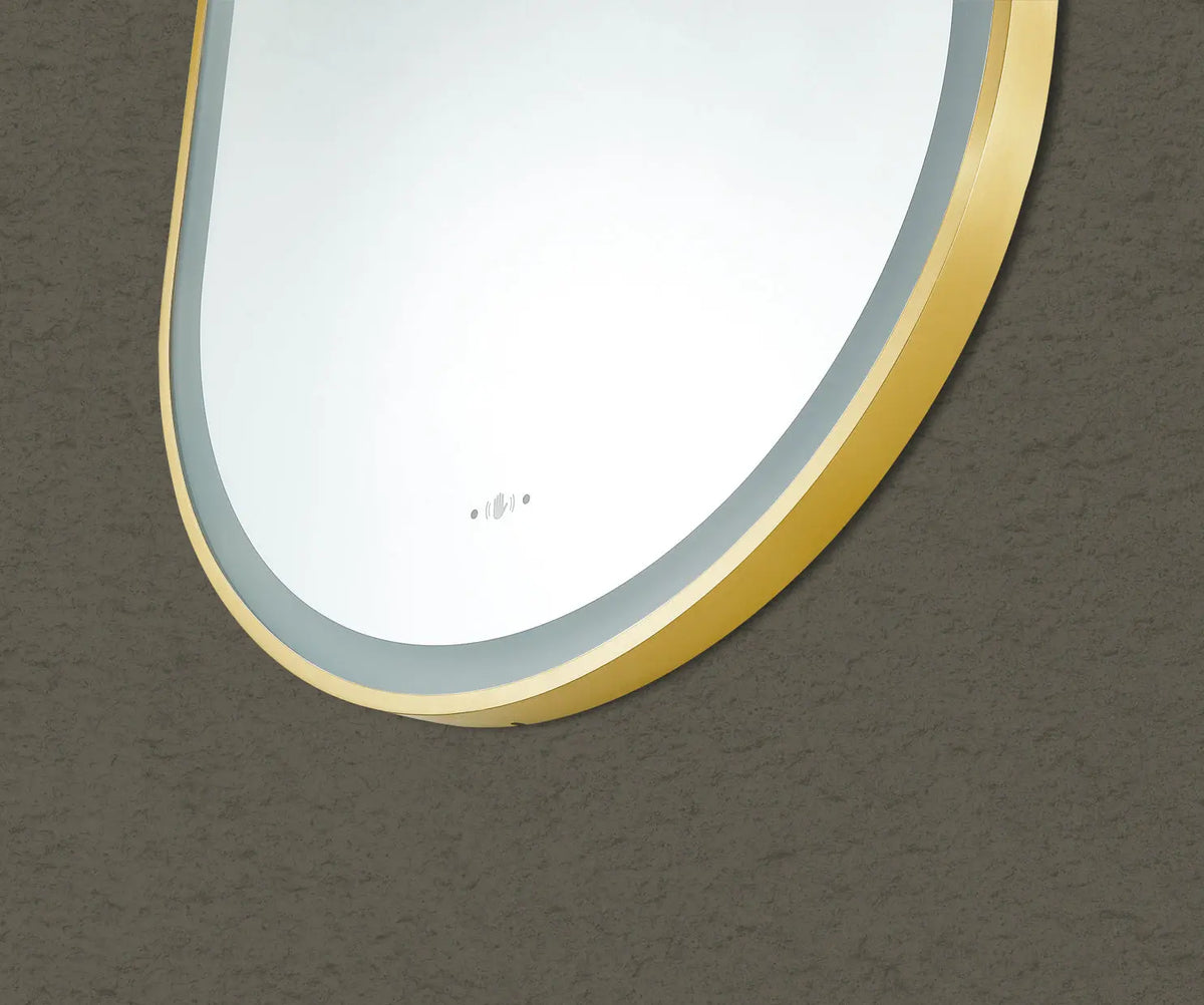 Olivia Brushed Gold Oval Touchless 450 X 900 Framed LED Mirror - Three Light Temperatures Poseidonbk