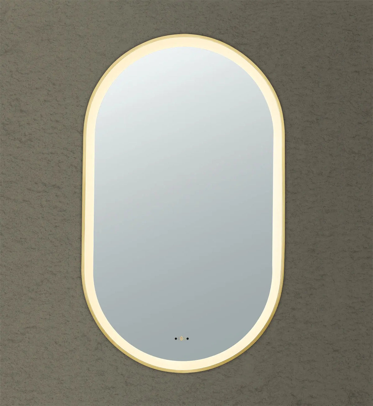 Olivia Brushed Gold Oval Touchless 450 X 900 Framed LED Mirror - Three Light Temperatures Poseidonbk