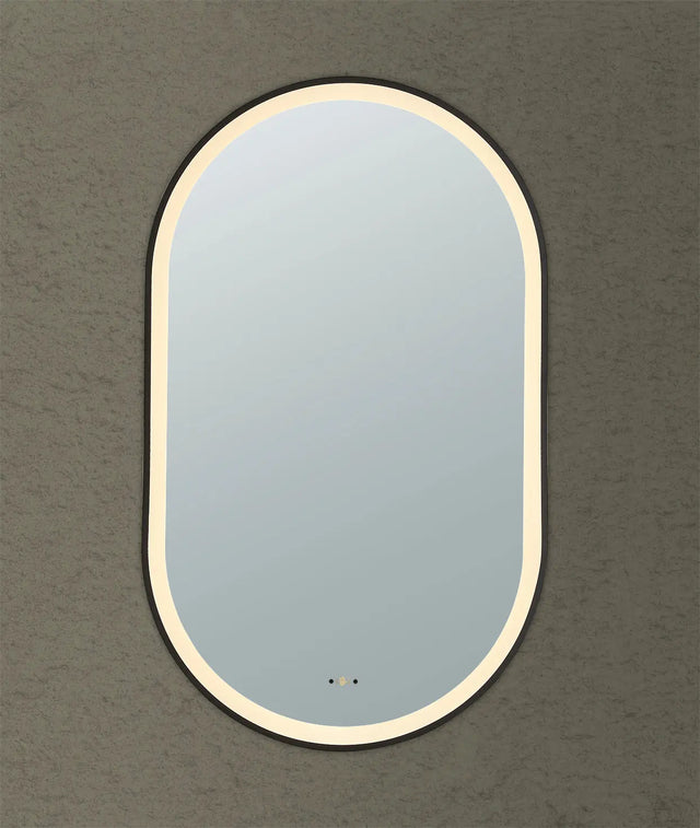 Olivia Matte Black Oval Touchless 450 X 900 Framed LED Mirror - Three Light Temperatures Poseidonbk