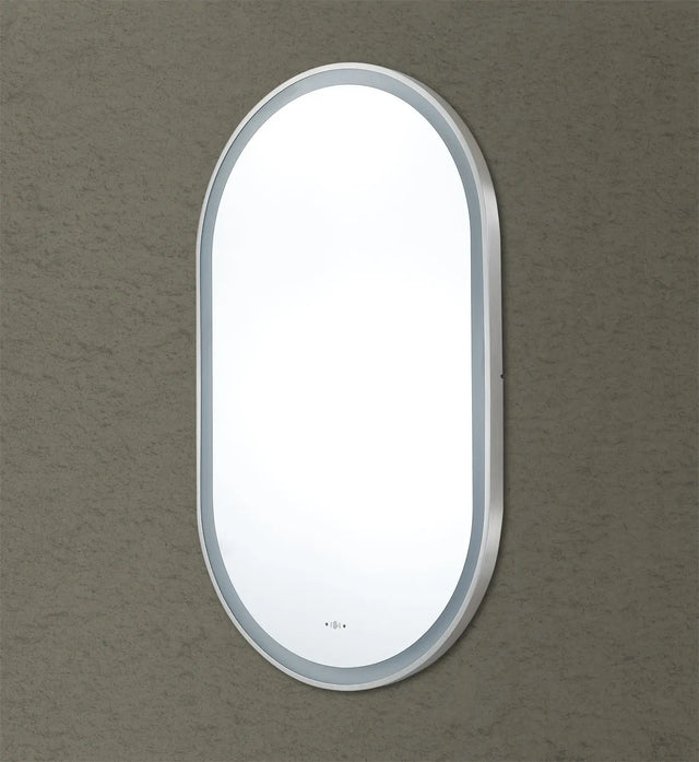Olivia Brushed Nickel Oval Touchless 600 X 1000 Framed LED Mirror - Three Light Temperatures Poseidonbk