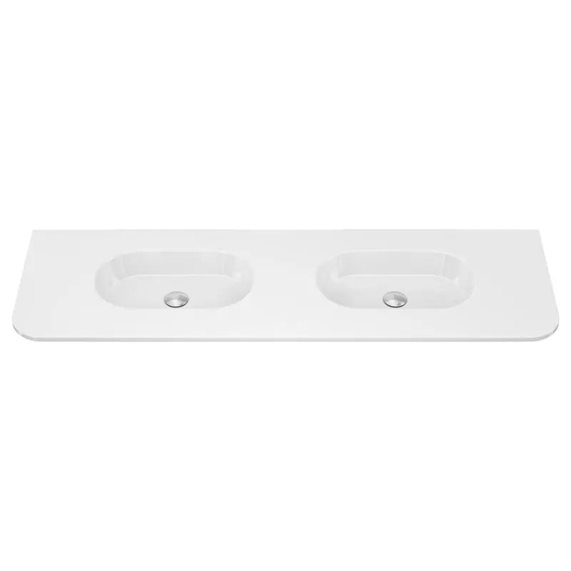 Lola Gloss Full Depth Curved Ceramic Basin Top Double Bowl 1500mm NTH fienza