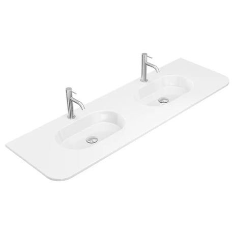Lola Gloss Full Depth Curved Ceramic Basin Top Double Bowl 1500mm 1TH fienza
