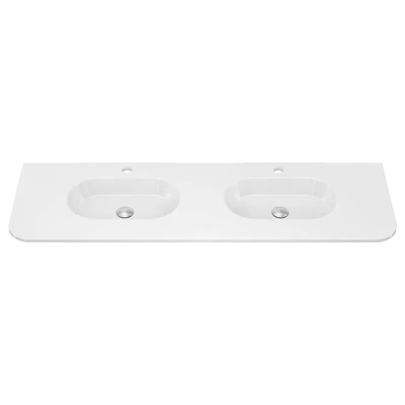 Lola Gloss Full Depth Curved Ceramic Basin Top Double Bowl 1500mm 1TH fienza